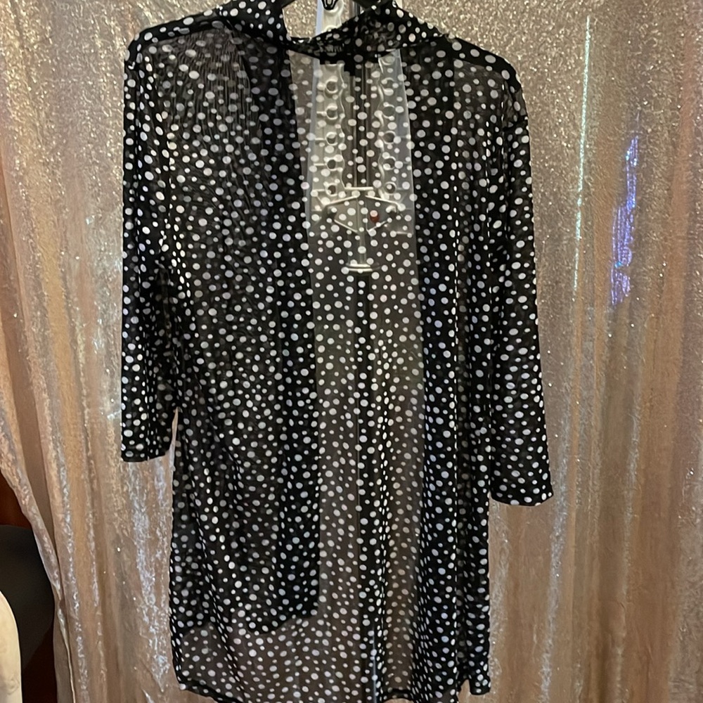 Sheer Black Polka Dot Women’s Dress Cover-Up Cardigan - Picture 3 of 3